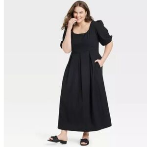 A New Day Balloon Sleeve Midi Dress In Black New Without Tags